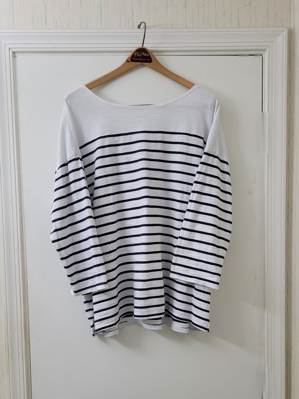 Old Navy White and Navy Striped Boatneck Long Sleeve Top